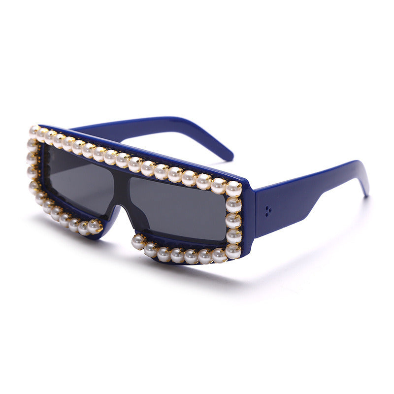 Women Pearl Decoration Glasses Retro Sunglass