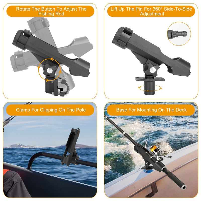 360° Rotatable Kayak Side Rail Mount Folding Rod Holder