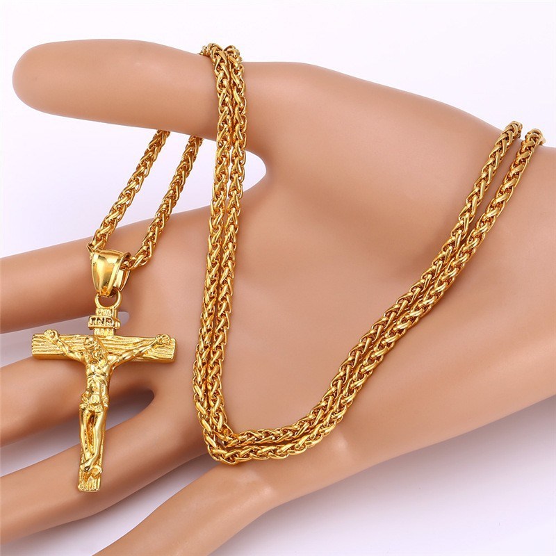 Jesus Cross Necklace Cross Jewelry Gold Plated Pendant Classic Necklaces