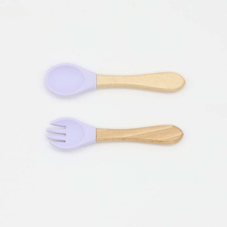 Baby Food Grade Wooden Handles Silicone Spoon Fork Cutlery