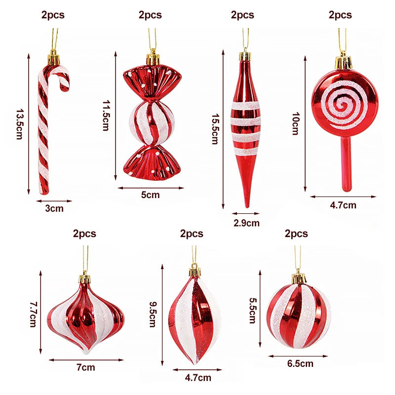 14pcs/box Christmas Ball Ornaments Red Candy Cane