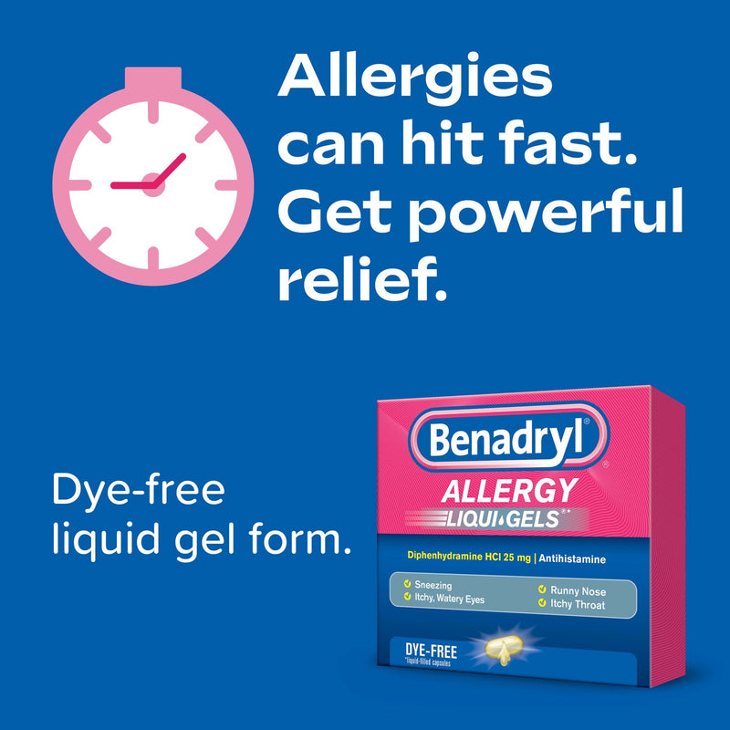 Benadryl Liqui-Gels Antihistamine Allergy Medicine Dye Free