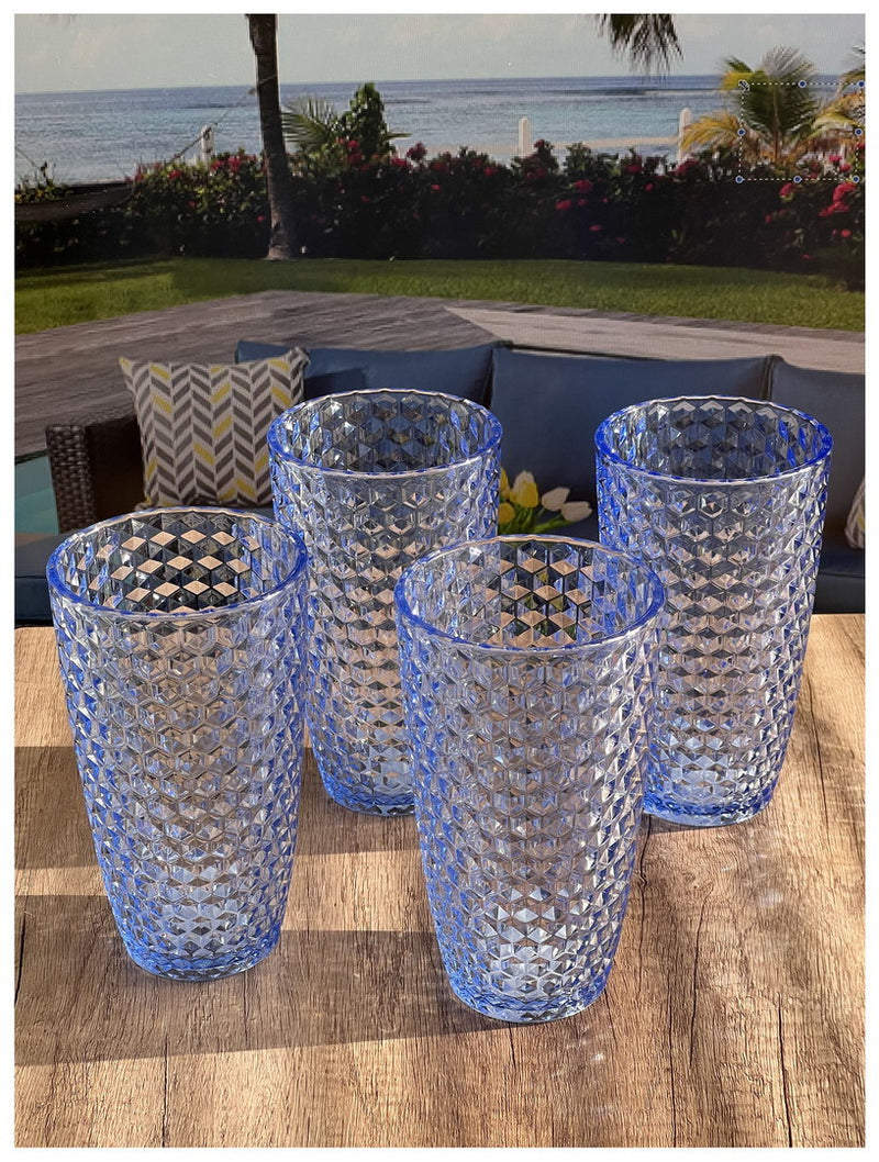 Diamond Cut Acrylic Plastic Drinking Glasses