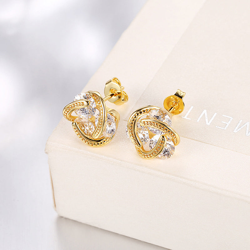 Three Bling Round  Stud Earrings