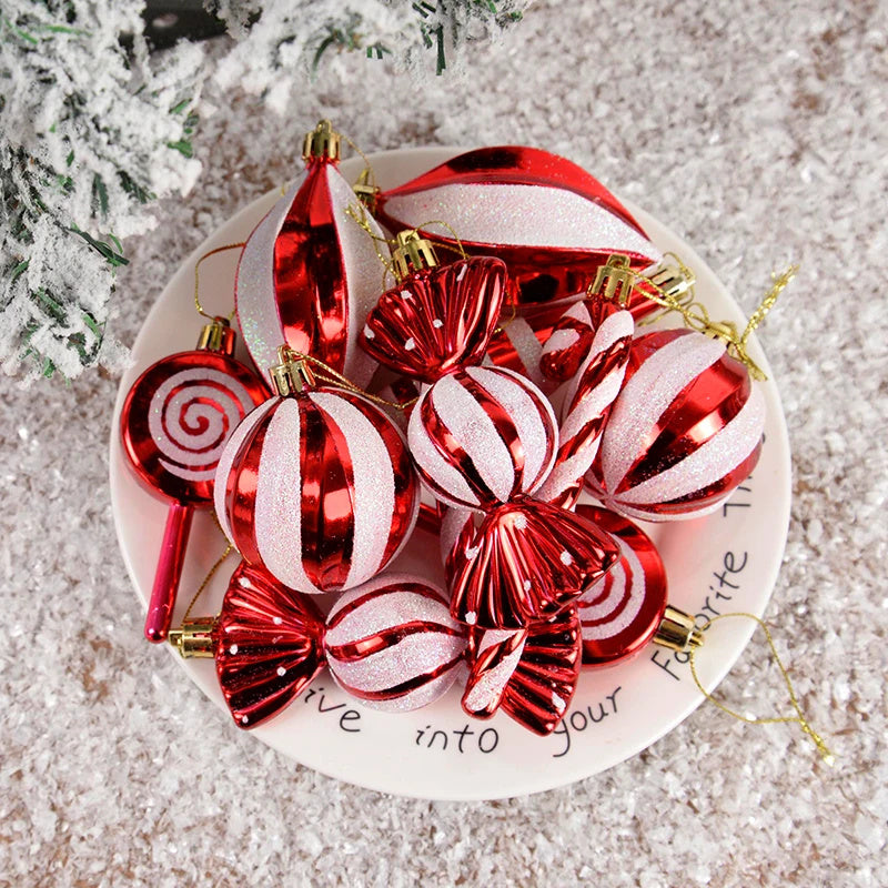 14pcs/box Christmas Ball Ornaments Red Candy Cane