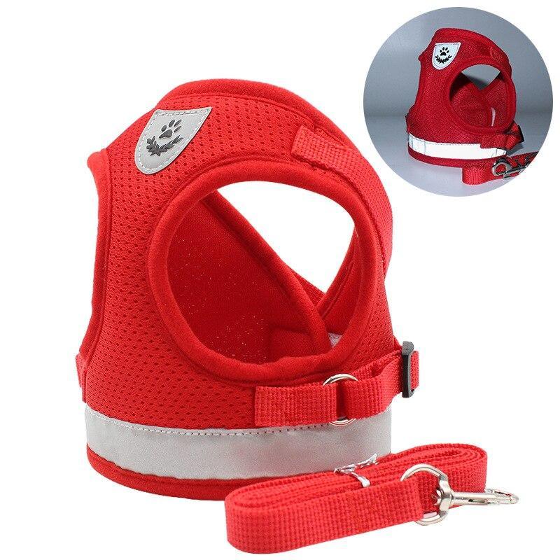 Strap-style Dog Leash Adjustable Reflective Vest Walking Lead for Puppy Polyester Mesh Harness