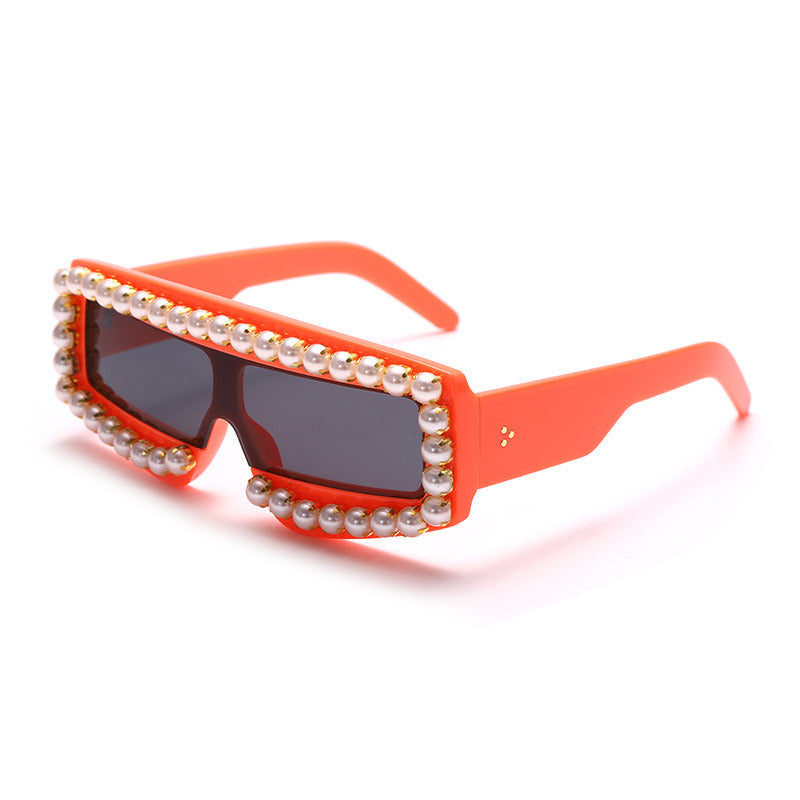 Women Pearl Decoration Glasses Retro Sunglass