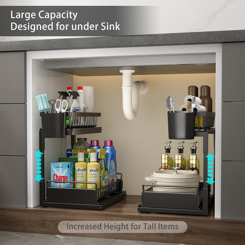 Double Sliding Metal Under Sink Organizer L Shape