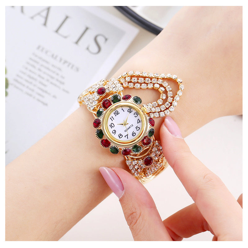 Ladies Diamond Temperament Quartz Watch Fashion Alloy Bracelet Watch