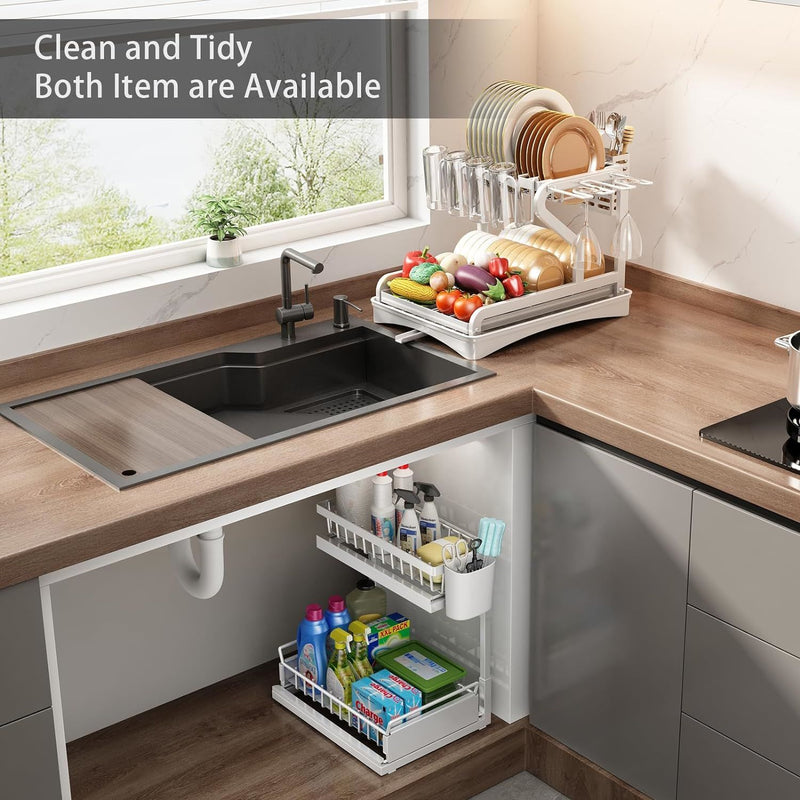 Double Sliding Metal Under Sink Organizer L Shape