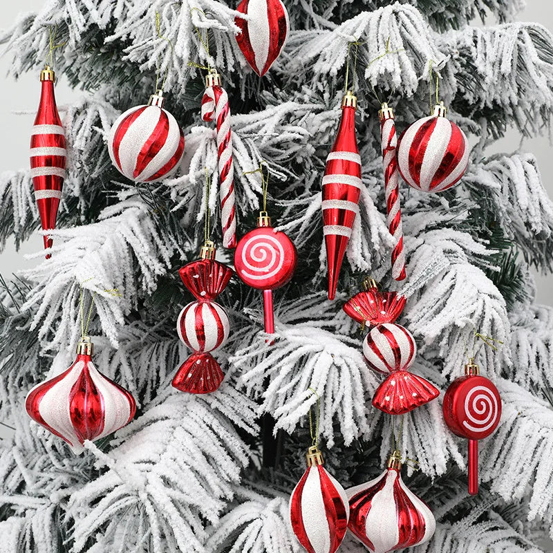 14pcs/box Christmas Ball Ornaments Red Candy Cane