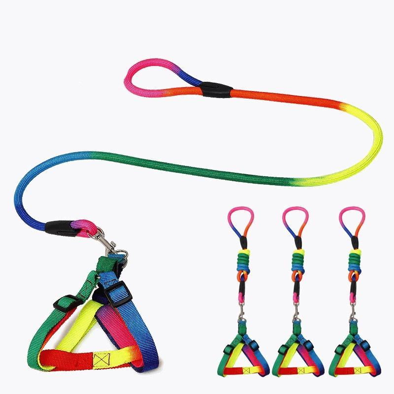 Pet Dog Collar Harness Leash Soft Walking Harness Lead Colorful and Durable Traction Rope 120cm