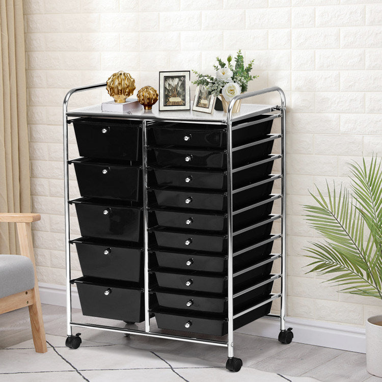 15-Drawer Utility Rolling Organizer Cart Multi-Use Storage