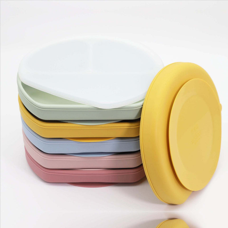 Baby Silicone Compartment Plate With Wooden Spoon