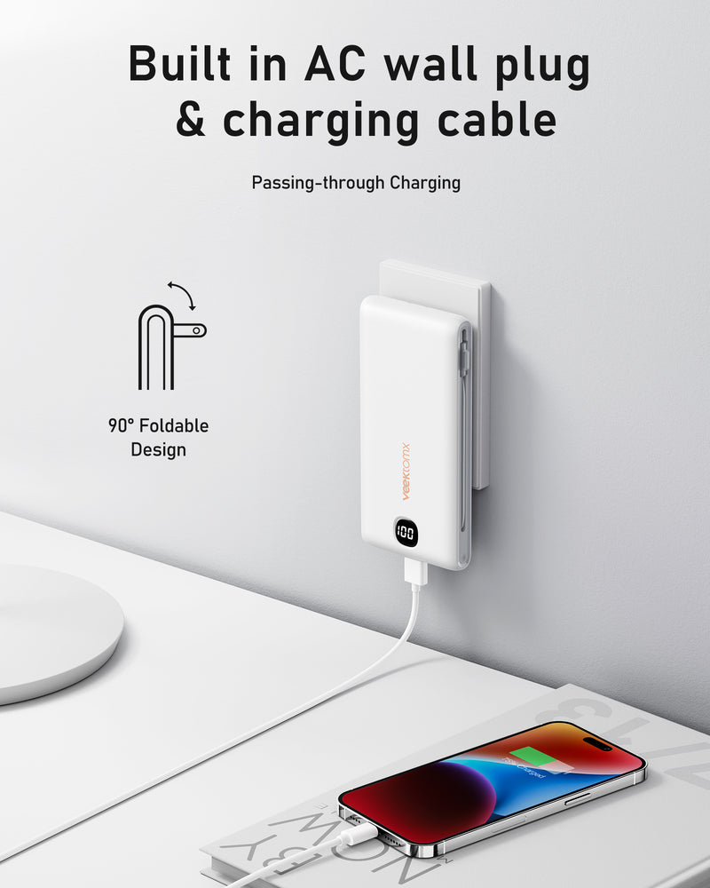 Power Bank With Built In Cables 10000mAh Portable Charger USB C