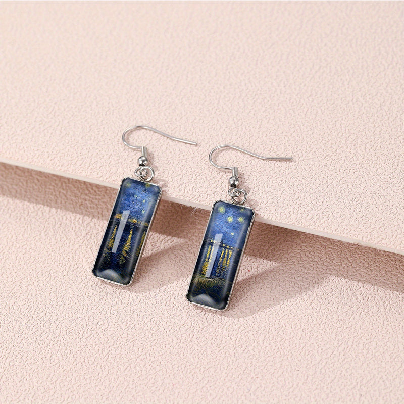 Vintage Van Gogh Painting Glass Drop Dangle Earrings