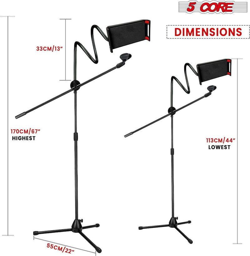 Microphone Stand + Phone Holder Floor Boom Mic Stand Gooseneck + Tablet Holder