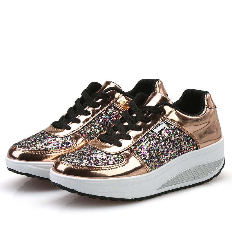 Mesh Flat Ladies Sequin Vulcanized Shoes