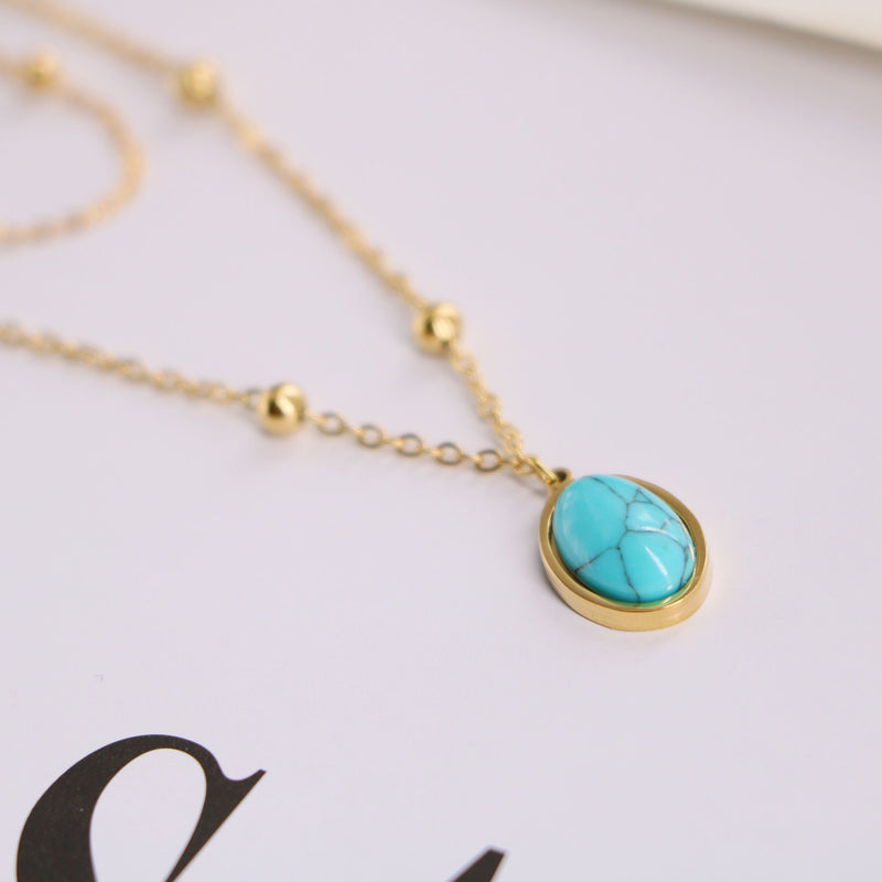 Natural Turquoise Oval Double Necklace