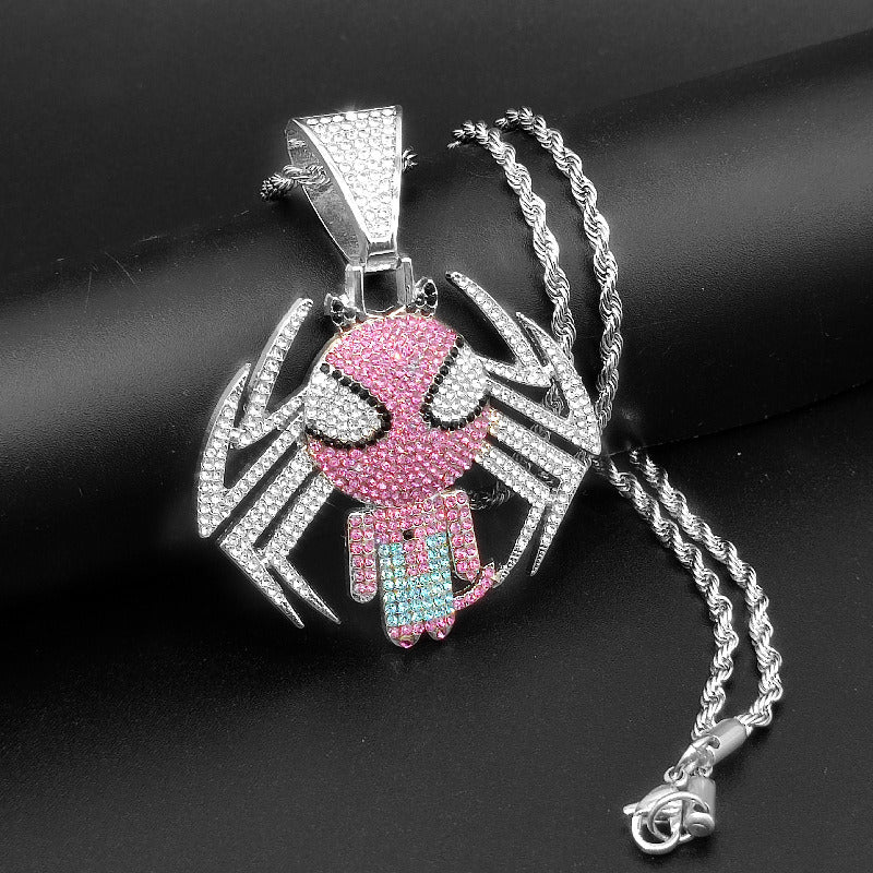 Hip Hop Anime Superhero Jewelry Iced Out Crystal Spider Pendant Necklace