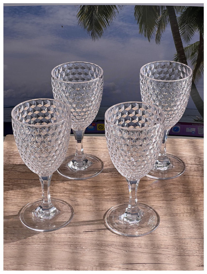 Diamond Cut Plastic Wine Glasses Set