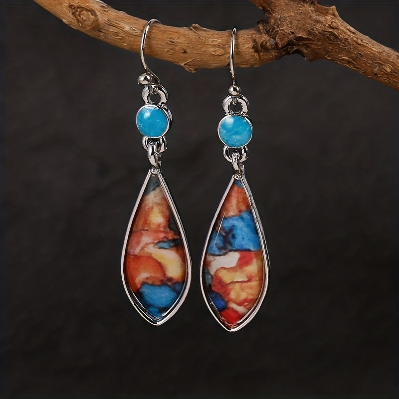 Silver Plated Natural Turquoise Natural Gemstones Earrings