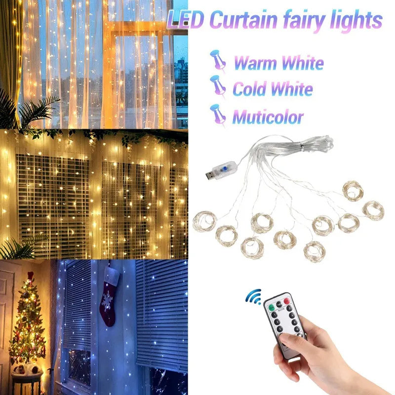 Lights Curtain Garland Merry Christmas Decorations