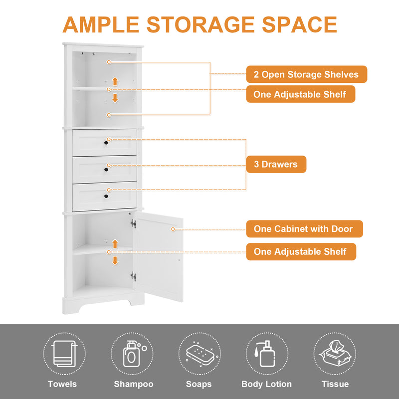 3 Drawers and Adjustable Shelves for Bathroom