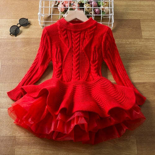 Girls Christmas Dress Knitting Sweater Dress for Girls Winter Dress