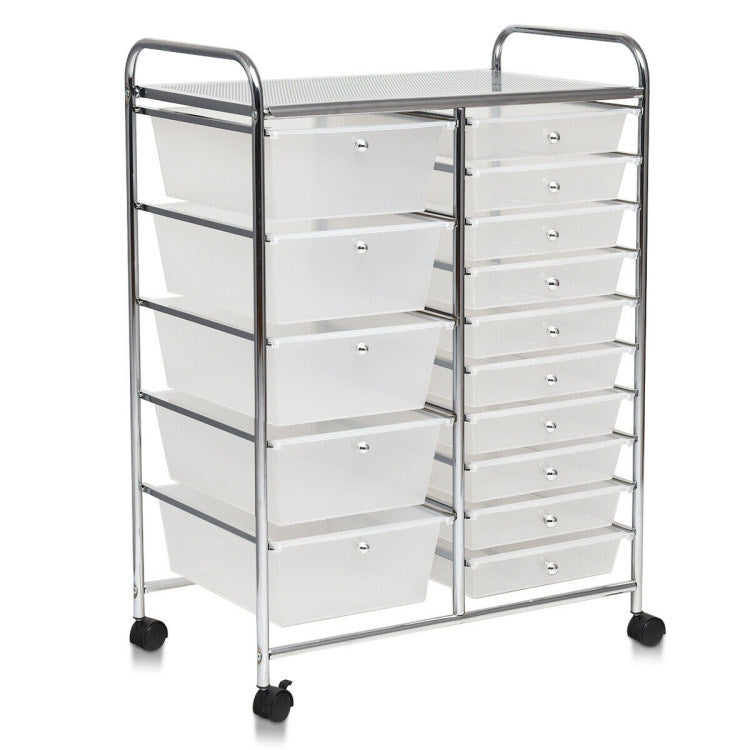 15-Drawer Utility Rolling Organizer Cart Multi-Use Storage