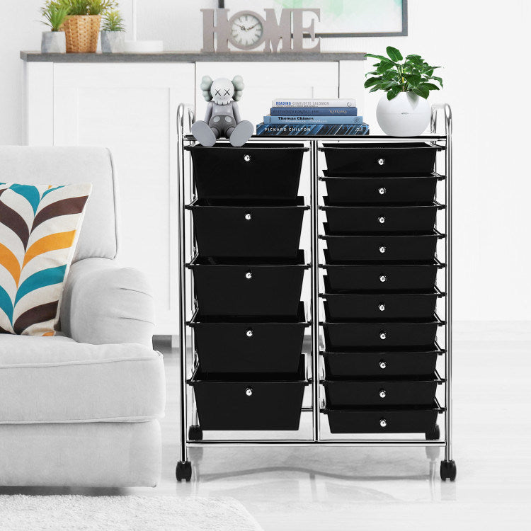 15-Drawer Utility Rolling Organizer Cart Multi-Use Storage