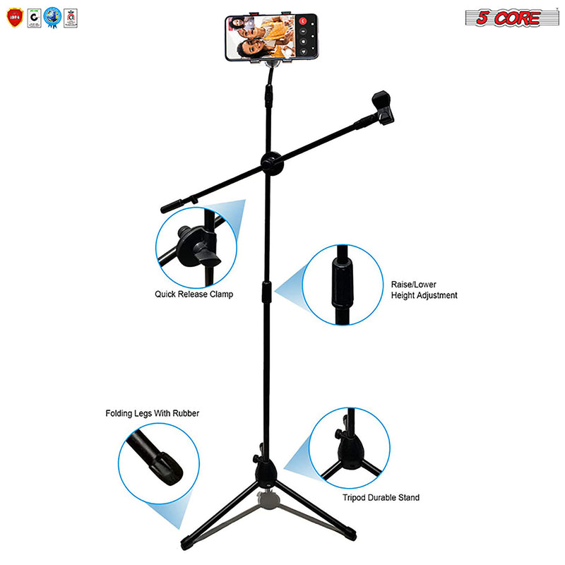 Microphone Stand + Phone Holder Floor Boom Mic Stand Gooseneck + Tablet Holder