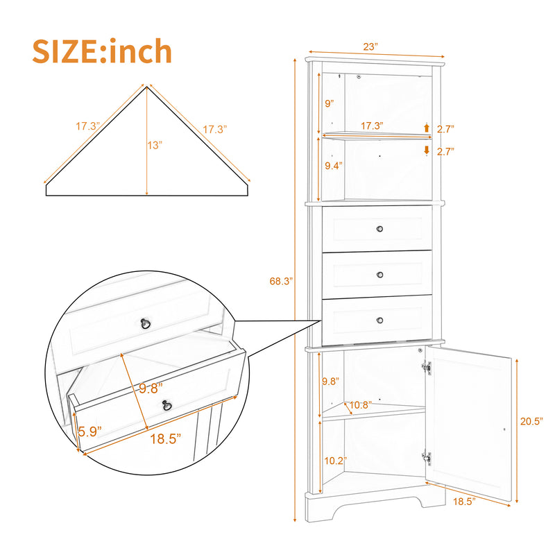 3 Drawers and Adjustable Shelves for Bathroom