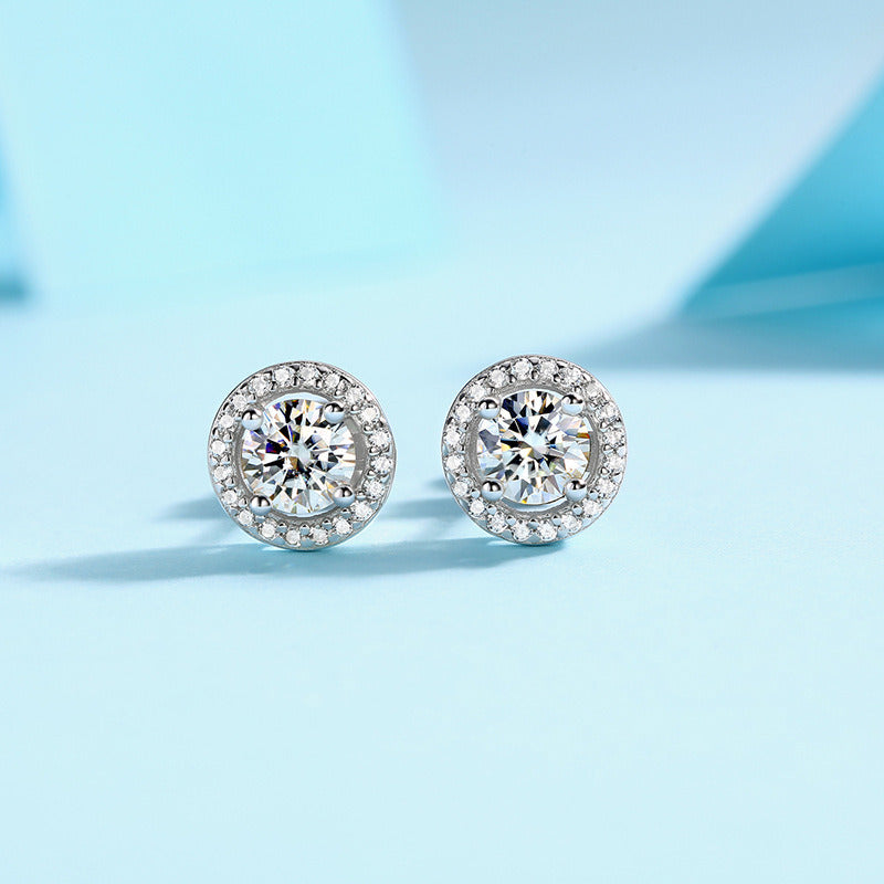 Graduation Round Moissanite Simple 925 Sterling Silver Stud Earrings