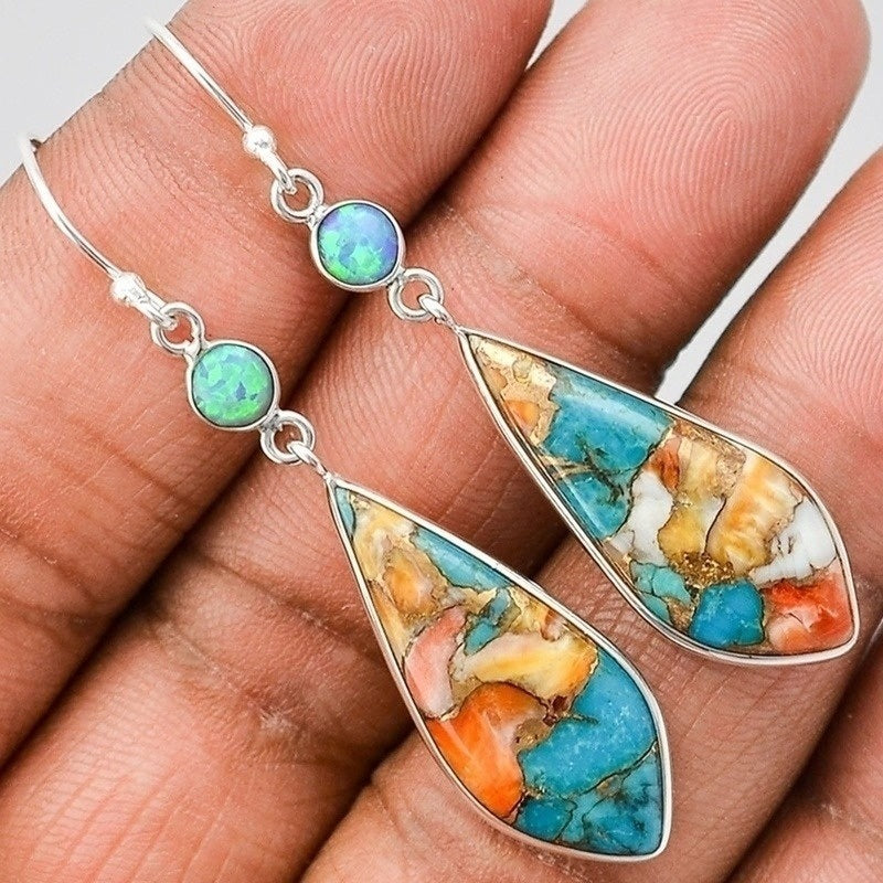 Silver Plated Natural Turquoise Natural Gemstones Earrings