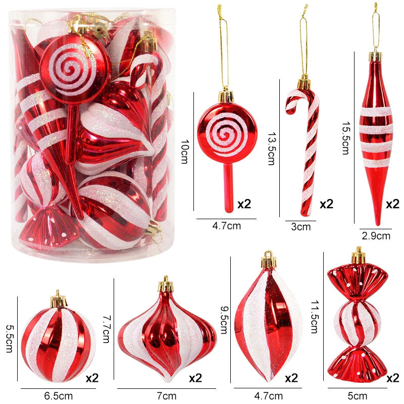 14pcs/box Christmas Ball Ornaments Red Candy Cane