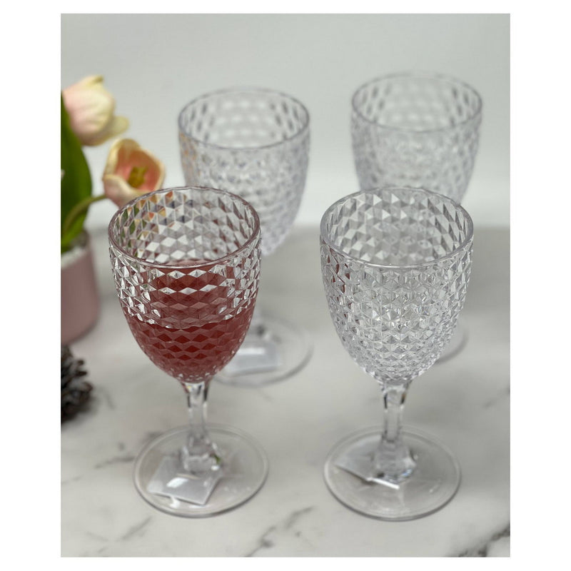 Diamond Cut Plastic Wine Glasses Set