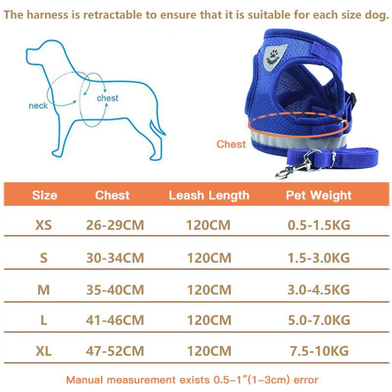 Strap-style Dog Leash Adjustable Reflective Vest Walking Lead for Puppy Polyester Mesh Harness