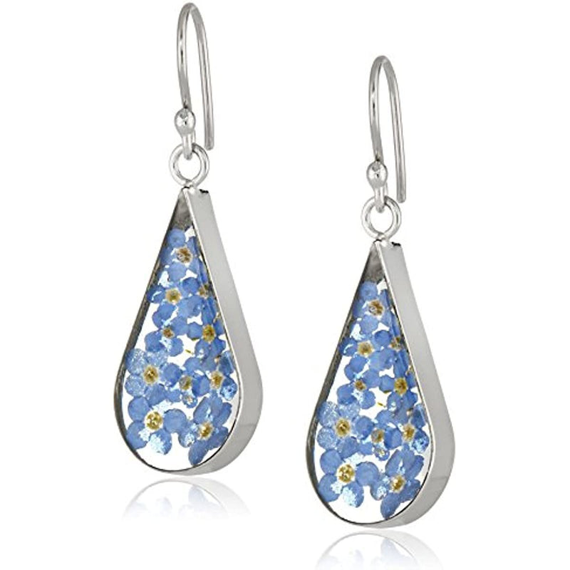 Sterling Silver Pressed Flower Teardrop Earrings