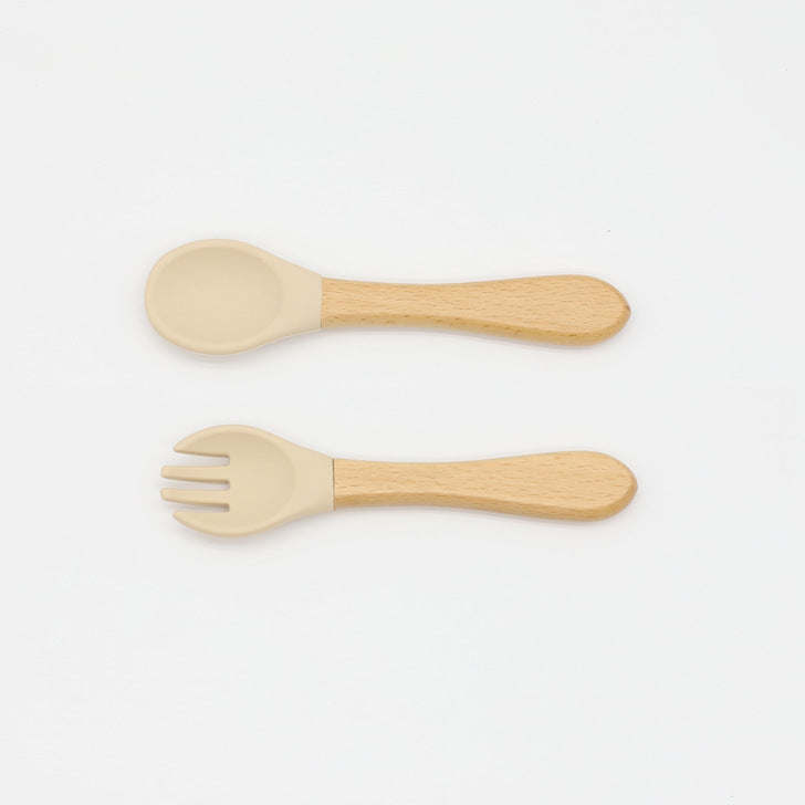 Baby Food Grade Wooden Handles Silicone Spoon Fork Cutlery