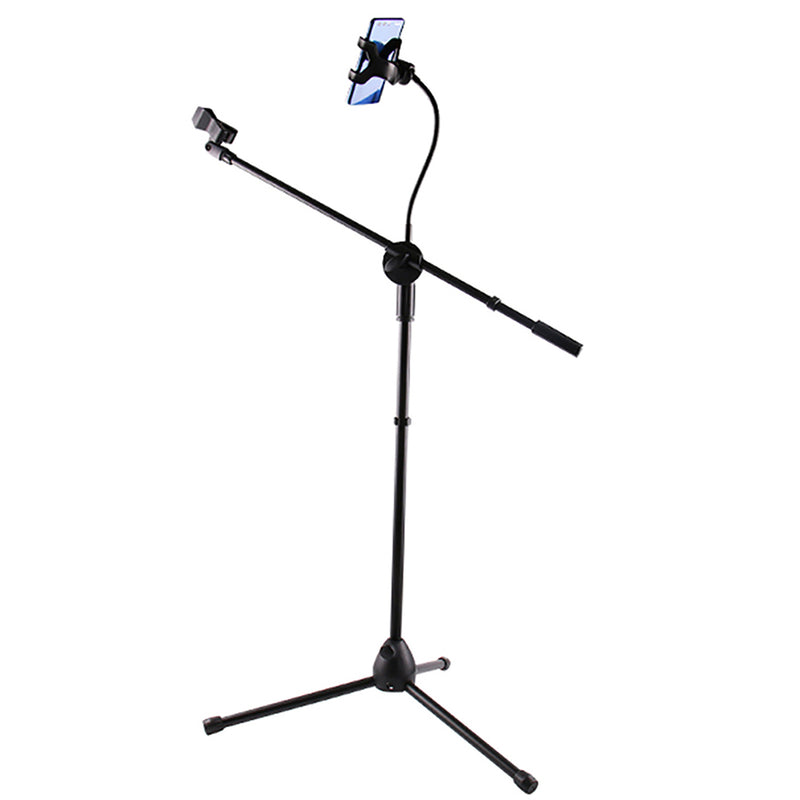 Microphone Stand + Phone Holder Floor Boom Mic Stand Gooseneck + Tablet Holder