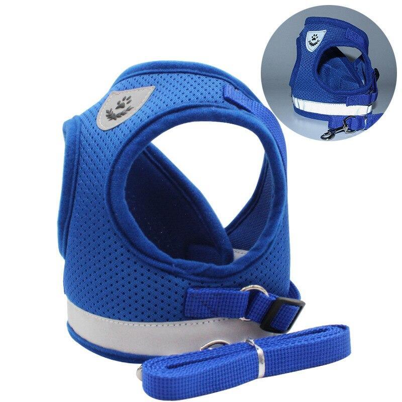 Strap-style Dog Leash Adjustable Reflective Vest Walking Lead for Puppy Polyester Mesh Harness