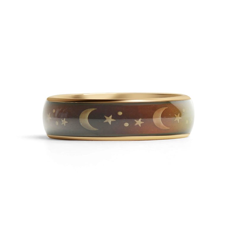 18k Gold PVD Coated Mood Band With Stars And Moons Stainless Steel Ring / CFR9011