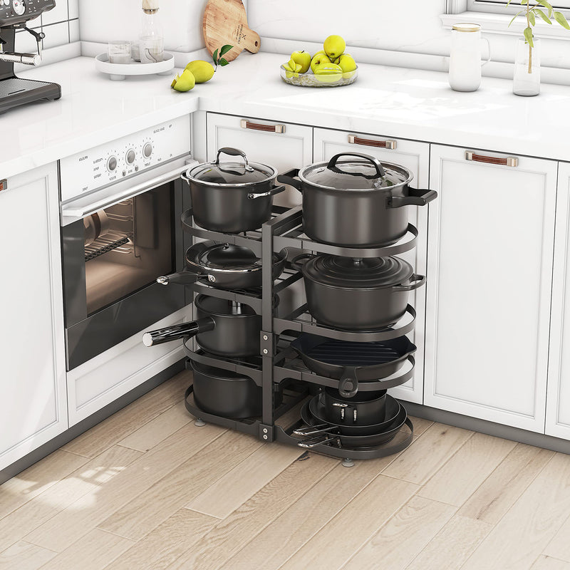 8 Tier Pots and Pans Lid Organizer Adjustable Pot Organizer Rack