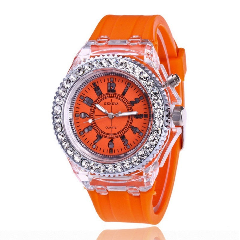 LED Flash Couple Silicone Round Quartz Sports Watch