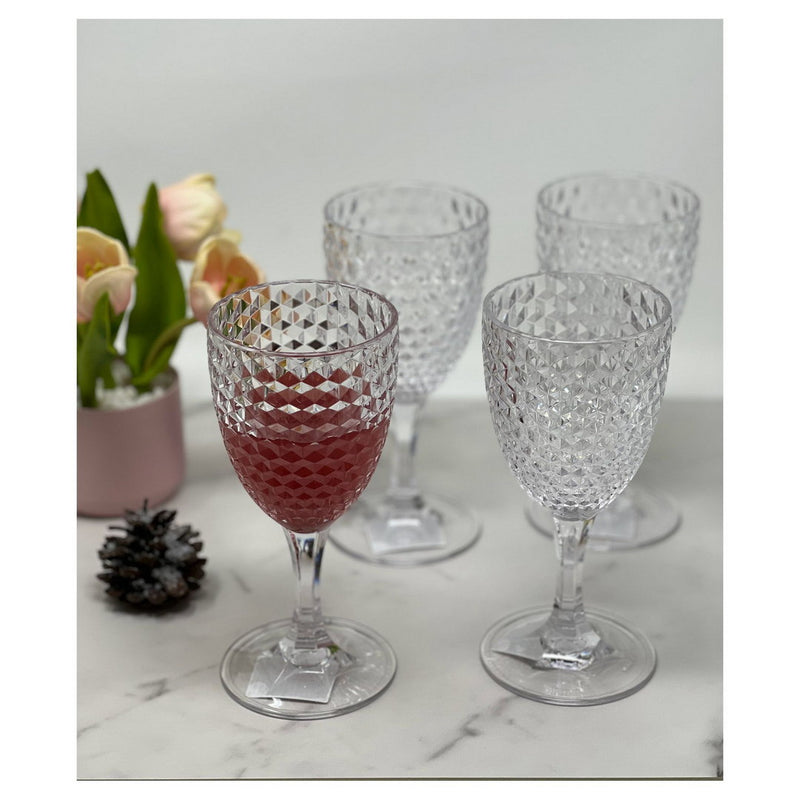 Diamond Cut Plastic Wine Glasses Set