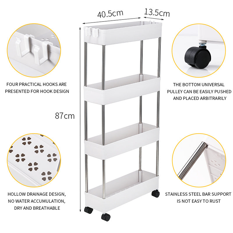 4 Tier Slim Cart Mobile Shelving Unit Organizer Slide Out Storage