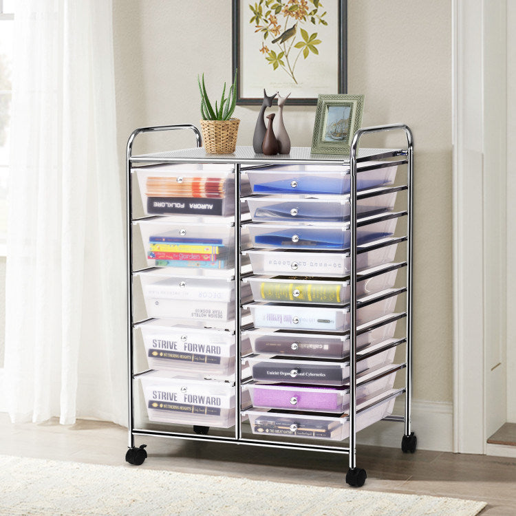 15-Drawer Utility Rolling Organizer Cart Multi-Use Storage