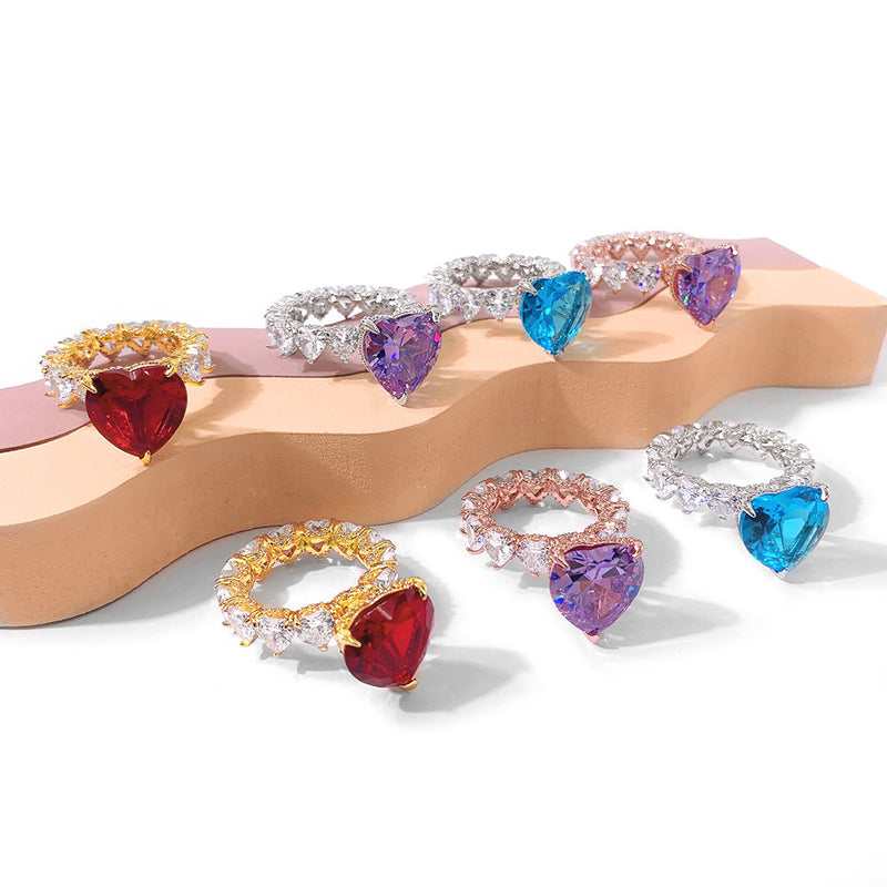 Women's Fashion Colored Zircon Heart Ring