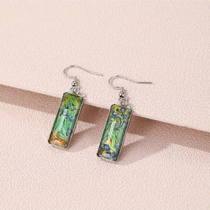 Vintage Van Gogh Painting Glass Drop Dangle Earrings